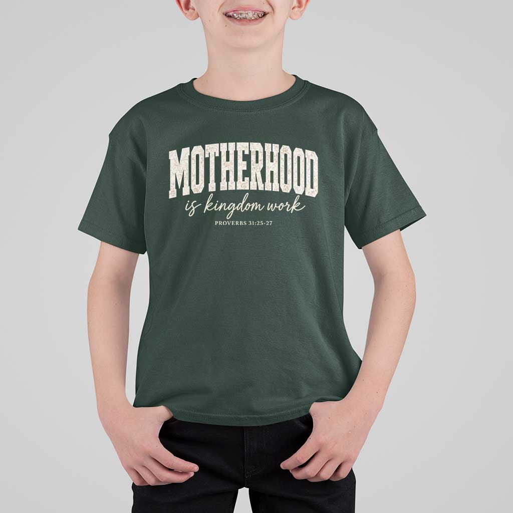 Motherhood Is Kingdom Work T Shirt For Kid Cute Christian Mom Mothers Day Floral Jesus