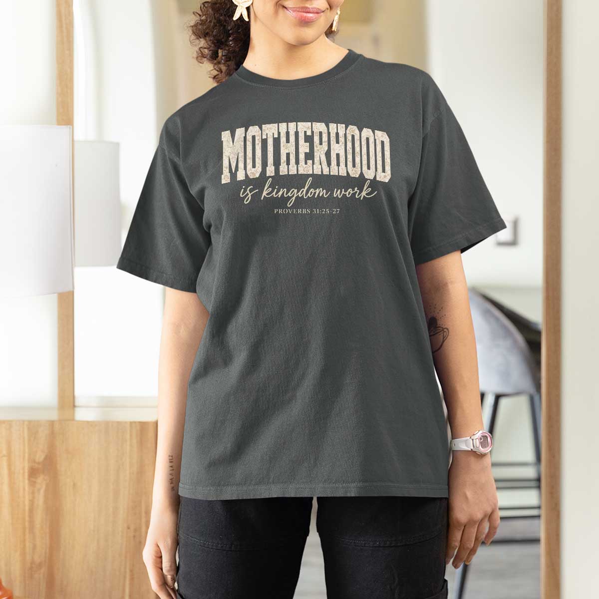 Motherhood Is Kingdom Work T Shirt For Women Cute Christian Mom Mothers Day Floral Jesus