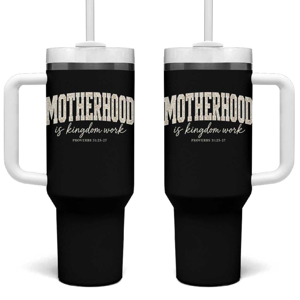 Motherhood Is Kingdom Work Tumbler With Handle Cute Christian Mom Mothers Day Floral Jesus
