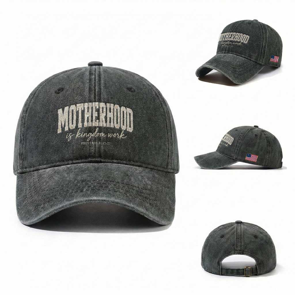 Motherhood Is Kingdom Work Washed Cotton Baseball Cap Cute Christian Mom Mothers Day Floral Jesus