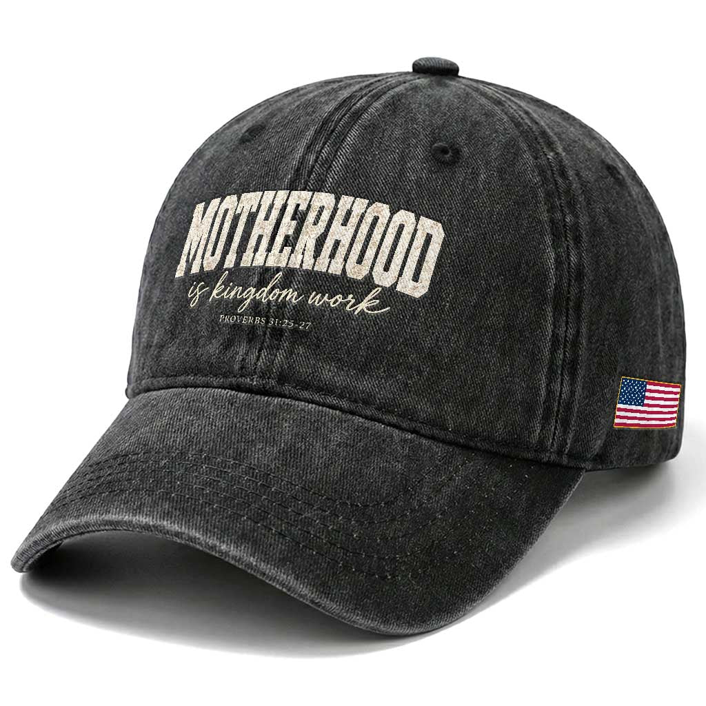 Motherhood Is Kingdom Work Washed Cotton Baseball Cap Cute Christian Mom Mothers Day Floral Jesus