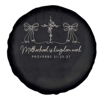 Motherhood Is Kingdom Work Spare Tire Cover Cute Christian Mom Mothers Day Coquette Bow Cross