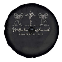 Motherhood Is Kingdom Work Spare Tire Cover Cute Christian Mom Mothers Day Coquette Bow Cross