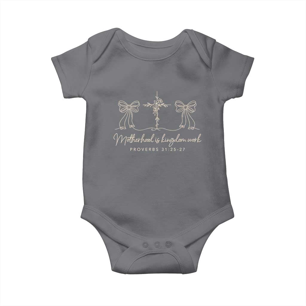 Motherhood Is Kingdom Work Baby Onesie Cute Christian Mom Mothers Day Coquette Bow Cross