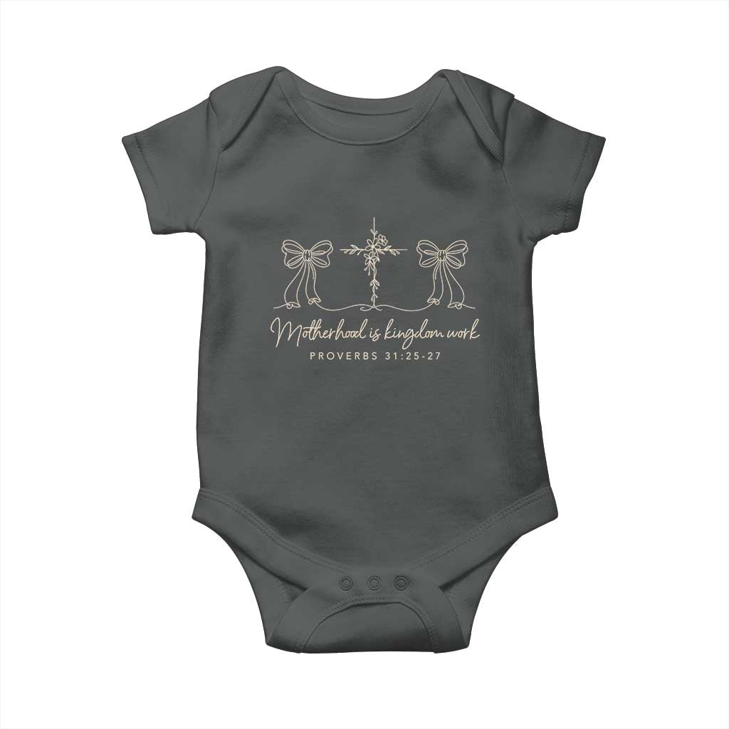 Motherhood Is Kingdom Work Baby Onesie Cute Christian Mom Mothers Day Coquette Bow Cross