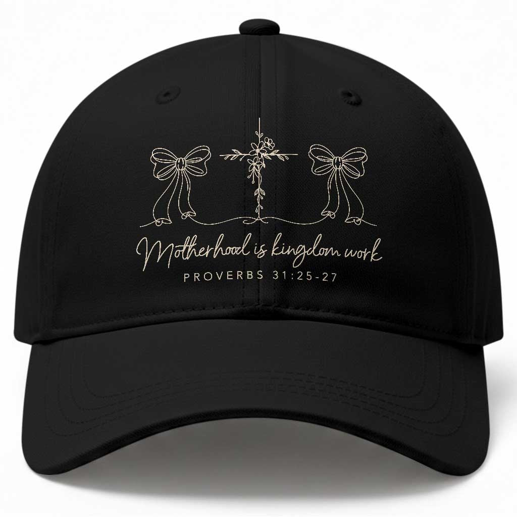 Motherhood Is Kingdom Work Baseball Cap Cute Christian Mom Mothers Day Coquette Bow Cross