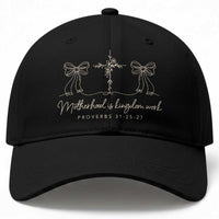 Motherhood Is Kingdom Work Baseball Cap Cute Christian Mom Mothers Day Coquette Bow Cross