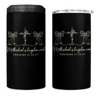 Motherhood Is Kingdom Work 4 in 1 Can Cooler Tumbler Cute Christian Mom Mothers Day Coquette Bow Cross