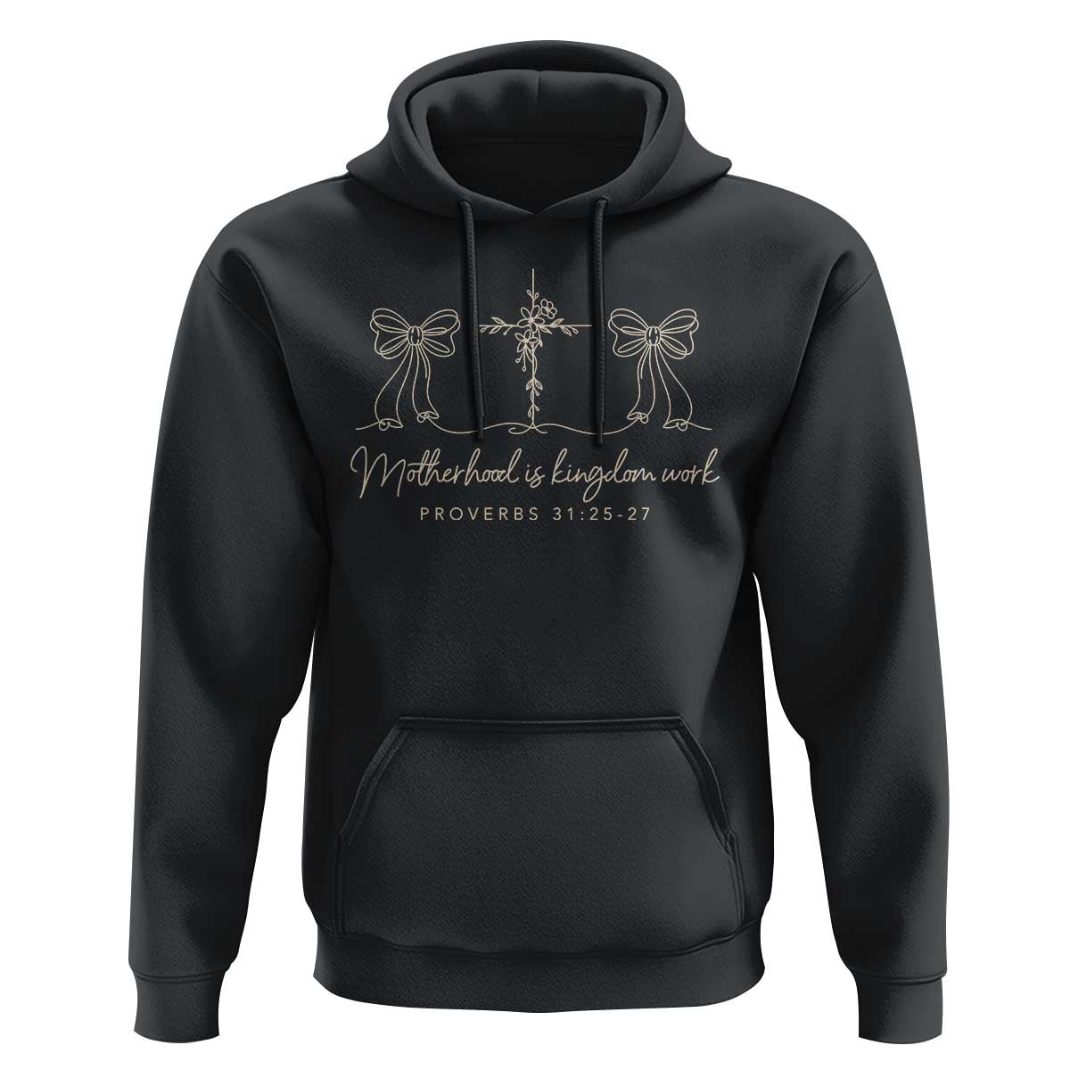 Motherhood Is Kingdom Work Hoodie Cute Christian Mom Mothers Day Coquette Bow Cross