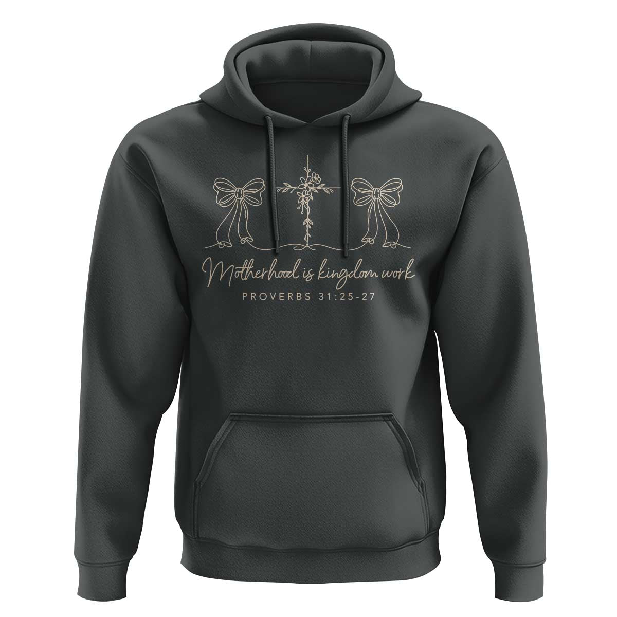 Motherhood Is Kingdom Work Hoodie Cute Christian Mom Mothers Day Coquette Bow Cross