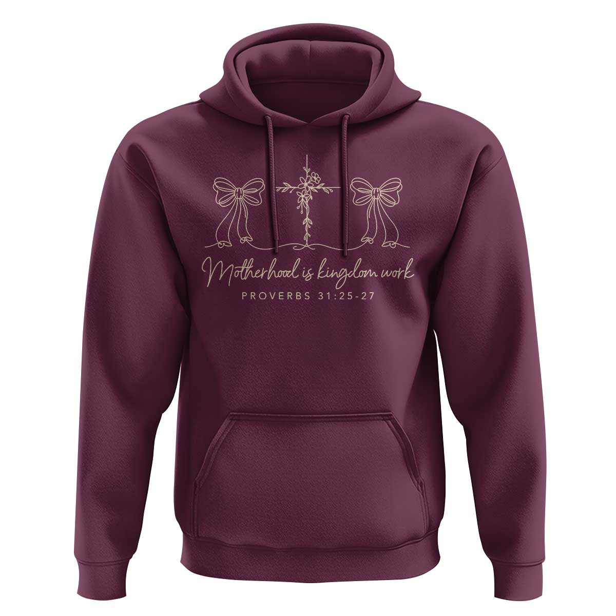 Motherhood Is Kingdom Work Hoodie Cute Christian Mom Mothers Day Coquette Bow Cross