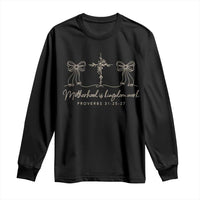 Motherhood Is Kingdom Work Long Sleeve Shirt Cute Christian Mom Mothers Day Coquette Bow Cross