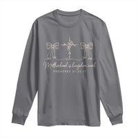 Motherhood Is Kingdom Work Long Sleeve Shirt Cute Christian Mom Mothers Day Coquette Bow Cross