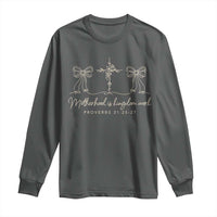 Motherhood Is Kingdom Work Long Sleeve Shirt Cute Christian Mom Mothers Day Coquette Bow Cross