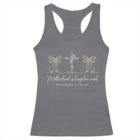 Motherhood Is Kingdom Work Racerback Tank Top Cute Christian Mom Mothers Day Coquette Bow Cross