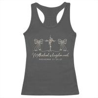 Motherhood Is Kingdom Work Racerback Tank Top Cute Christian Mom Mothers Day Coquette Bow Cross