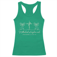 Motherhood Is Kingdom Work Racerback Tank Top Cute Christian Mom Mothers Day Coquette Bow Cross