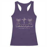 Motherhood Is Kingdom Work Racerback Tank Top Cute Christian Mom Mothers Day Coquette Bow Cross