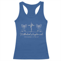 Motherhood Is Kingdom Work Racerback Tank Top Cute Christian Mom Mothers Day Coquette Bow Cross
