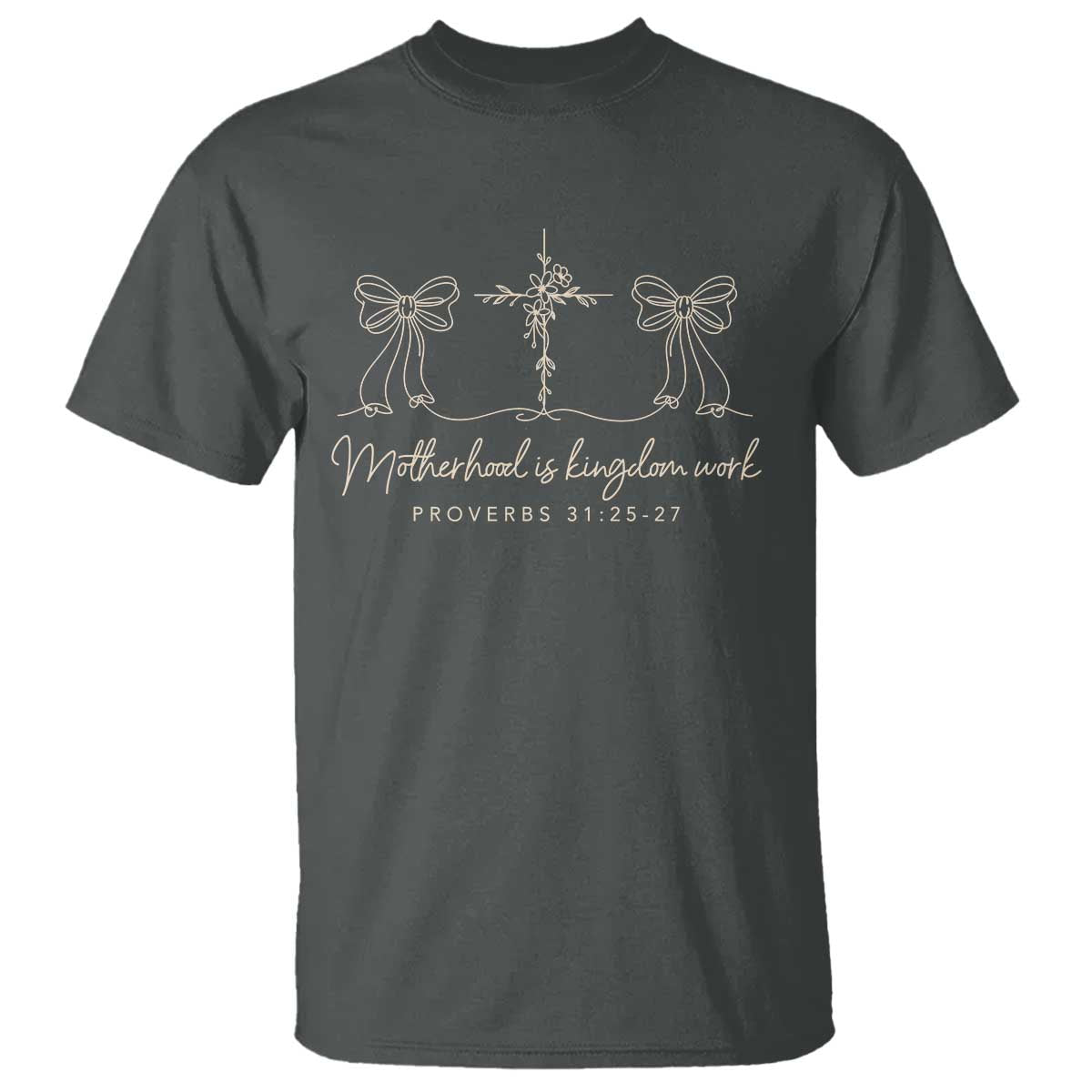 Motherhood Is Kingdom Work T Shirt Cute Christian Mom Mothers Day Coquette Bow Cross