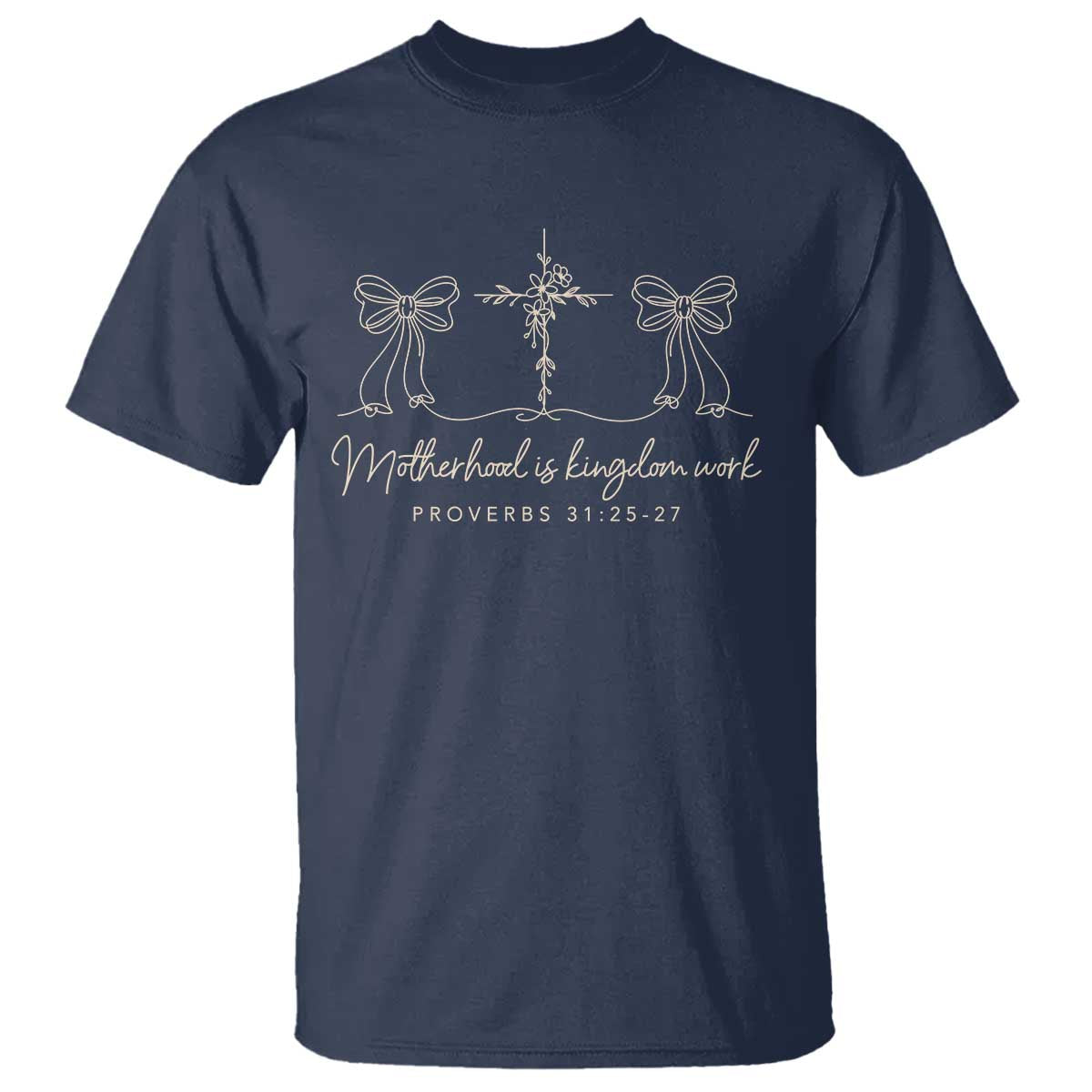 Motherhood Is Kingdom Work T Shirt Cute Christian Mom Mothers Day Coquette Bow Cross