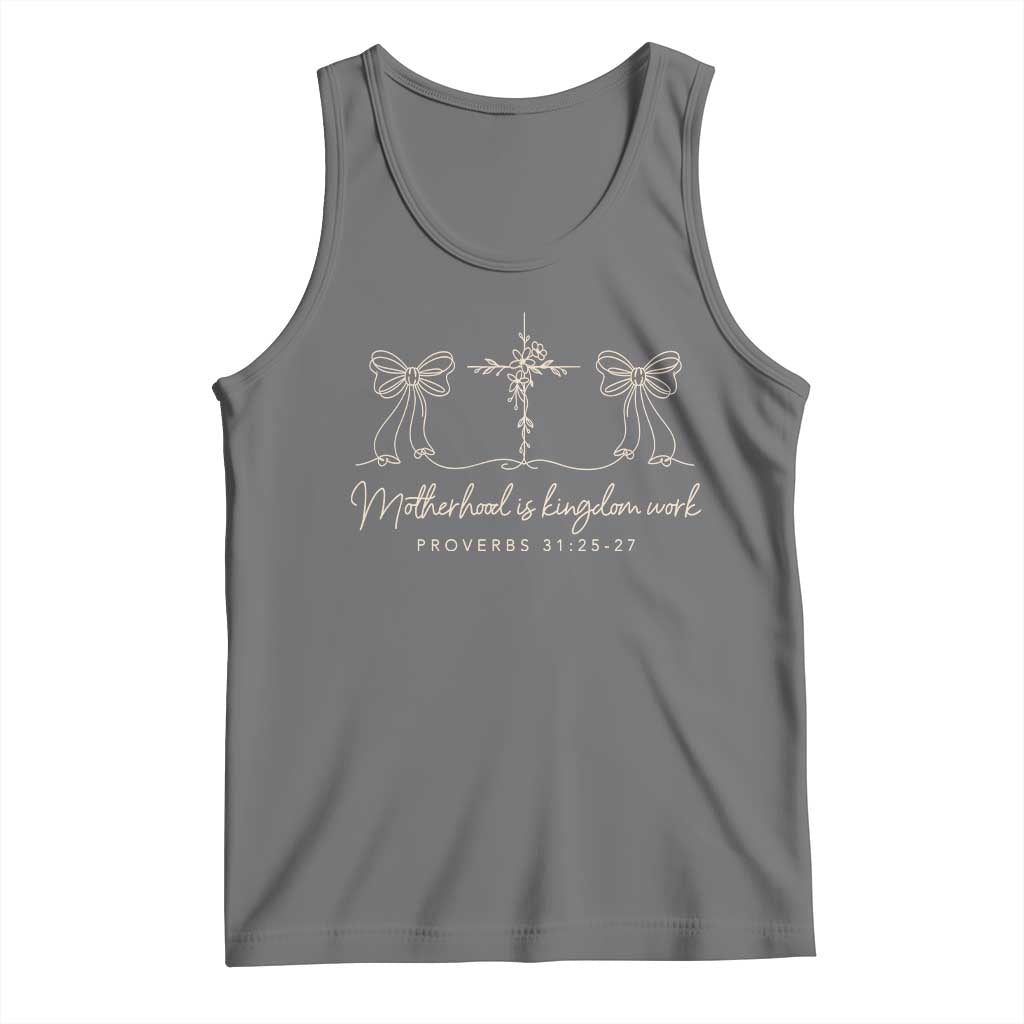 Motherhood Is Kingdom Work Tank Top Cute Christian Mom Mothers Day Coquette Bow Cross