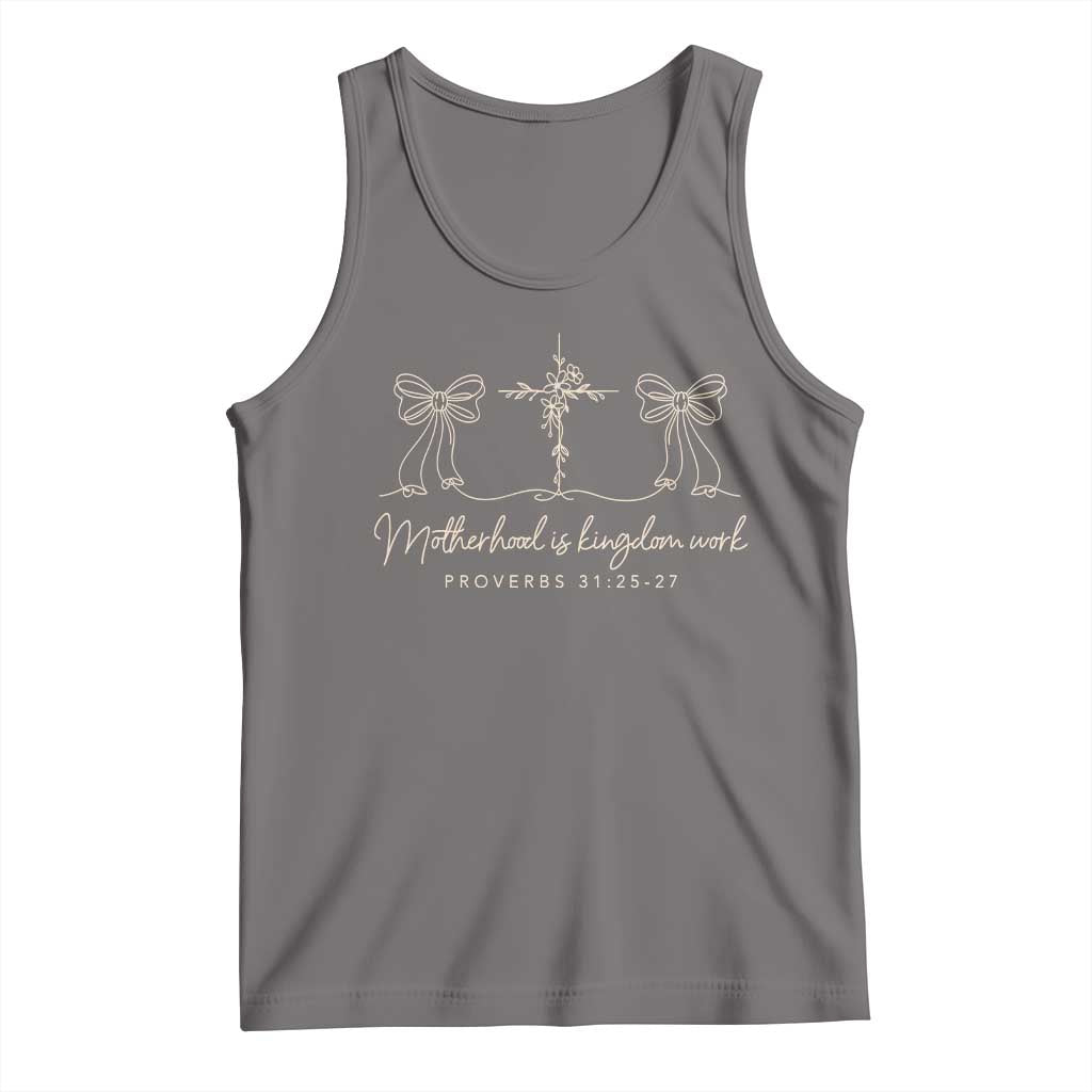 Motherhood Is Kingdom Work Tank Top Cute Christian Mom Mothers Day Coquette Bow Cross