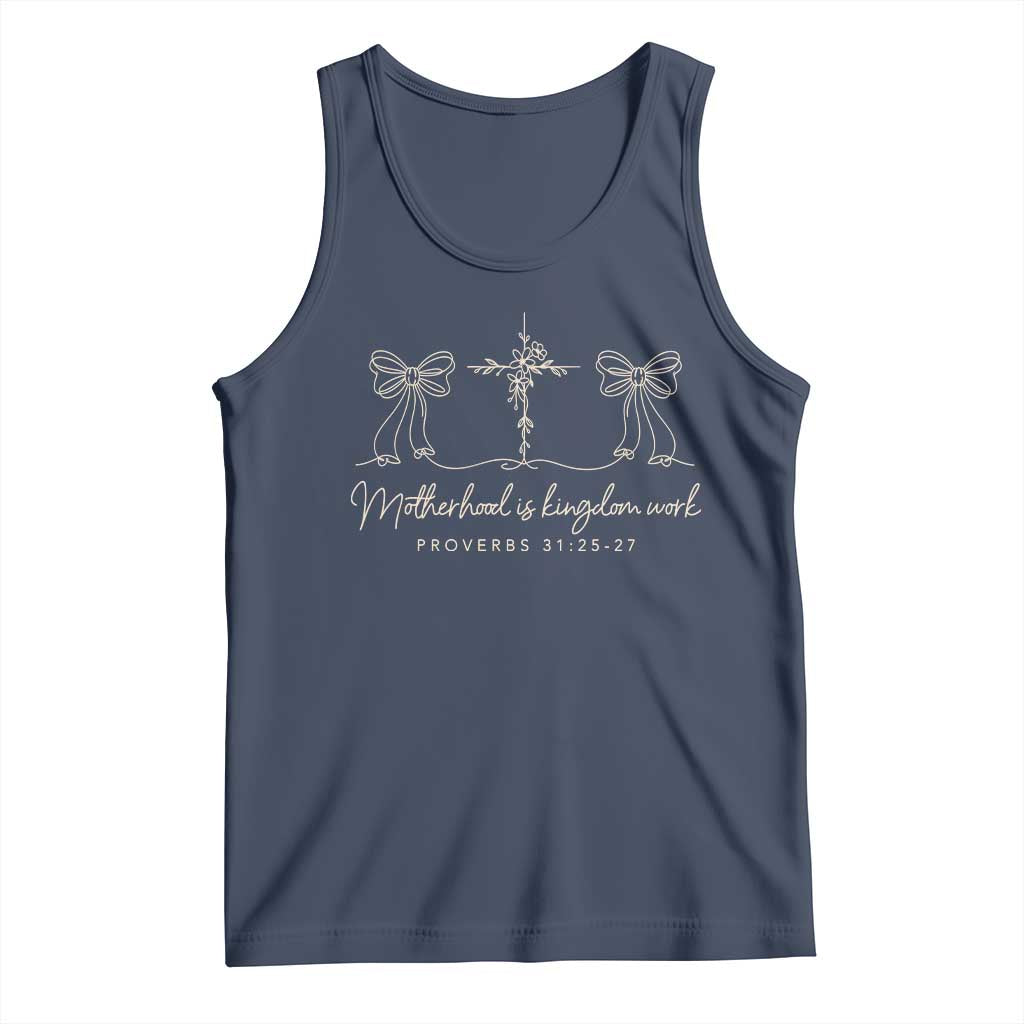 Motherhood Is Kingdom Work Tank Top Cute Christian Mom Mothers Day Coquette Bow Cross