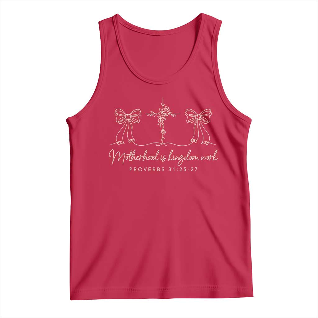 Motherhood Is Kingdom Work Tank Top Cute Christian Mom Mothers Day Coquette Bow Cross