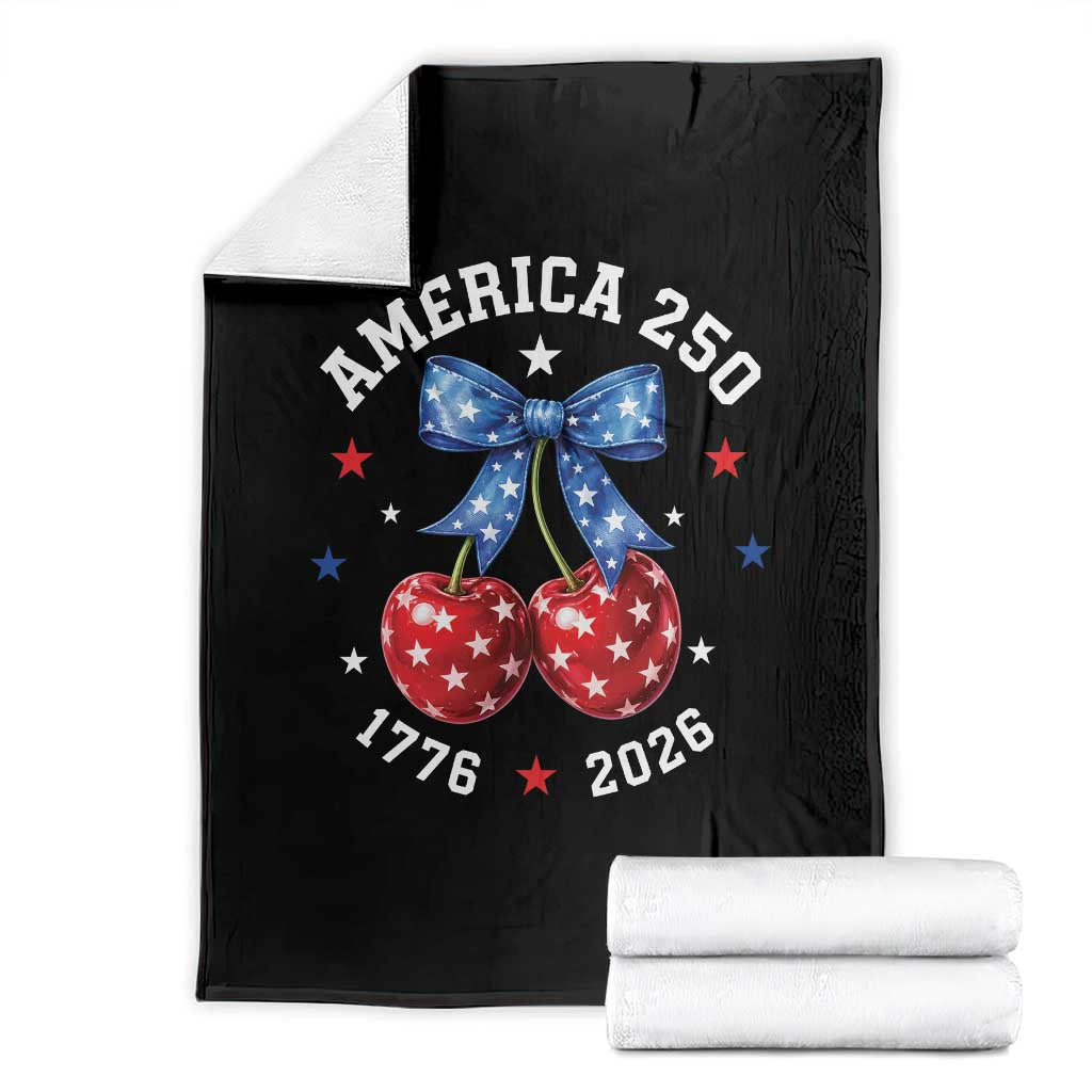 250 Anniversary USA Throw Blanket Cherry Coquette Bow 4th Of July 1776 2026 250th Birthday