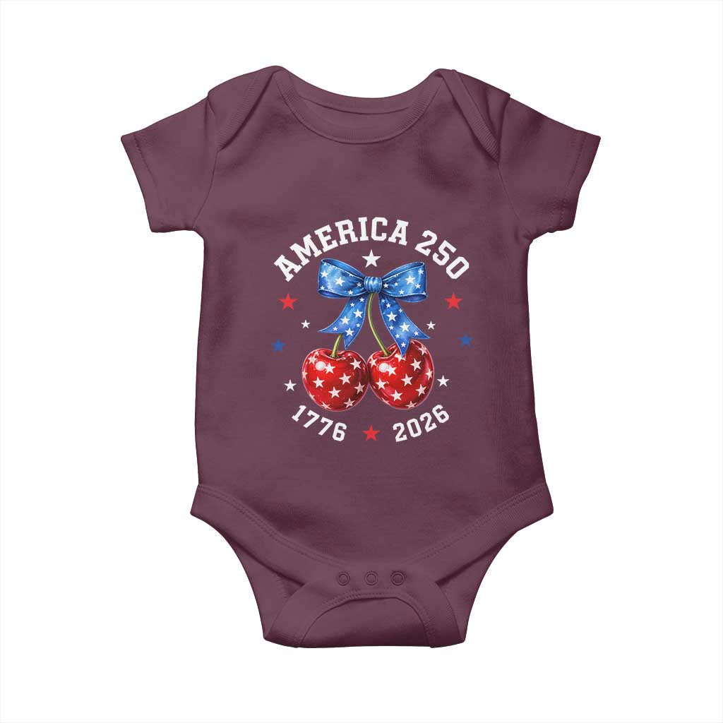 250 Anniversary USA Baby Onesie Cherry Coquette Bow 4th Of July 1776 2026 250th Birthday