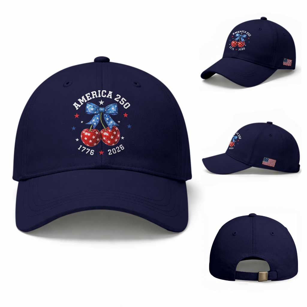 250 Anniversary USA Baseball Cap Cherry Coquette Bow 4th Of July 1776 2026 250th Birthday