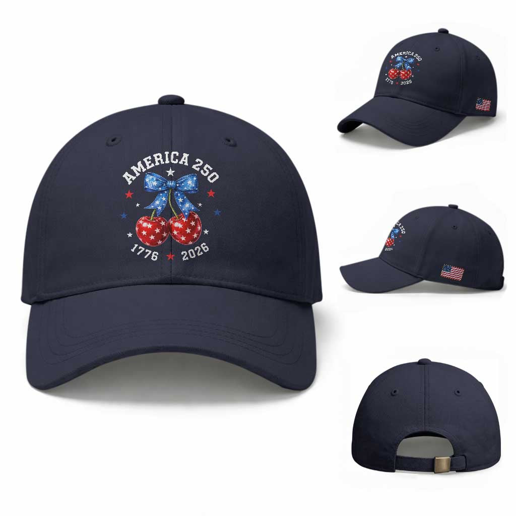 250 Anniversary USA Baseball Cap Cherry Coquette Bow 4th Of July 1776 2026 250th Birthday