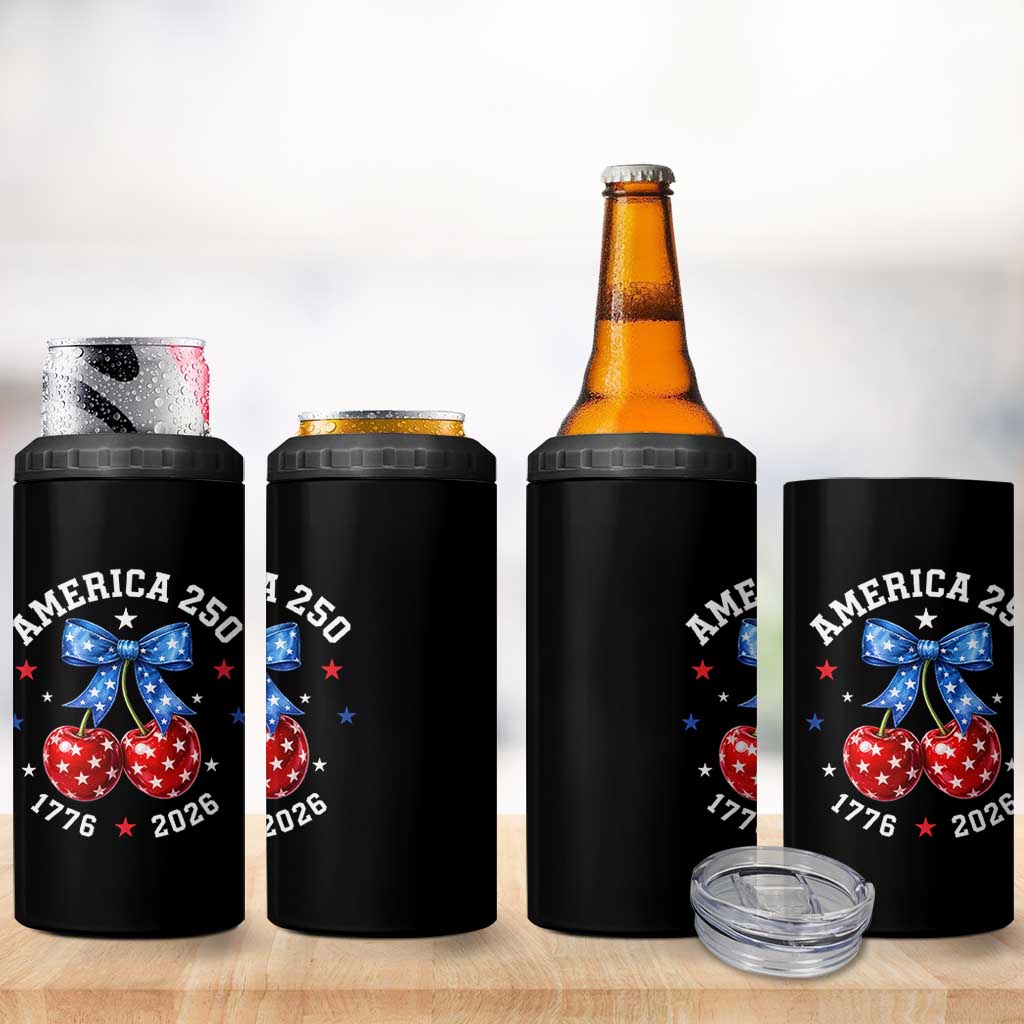 250 Anniversary USA 4 in 1 Can Cooler Tumbler Cherry Coquette Bow 4th Of July 1776 2026 250th Birthday