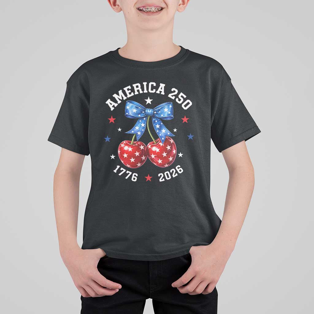 250 Anniversary USA T Shirt For Kid Cherry Coquette Bow 4th Of July 1776 2026 250th Birthday