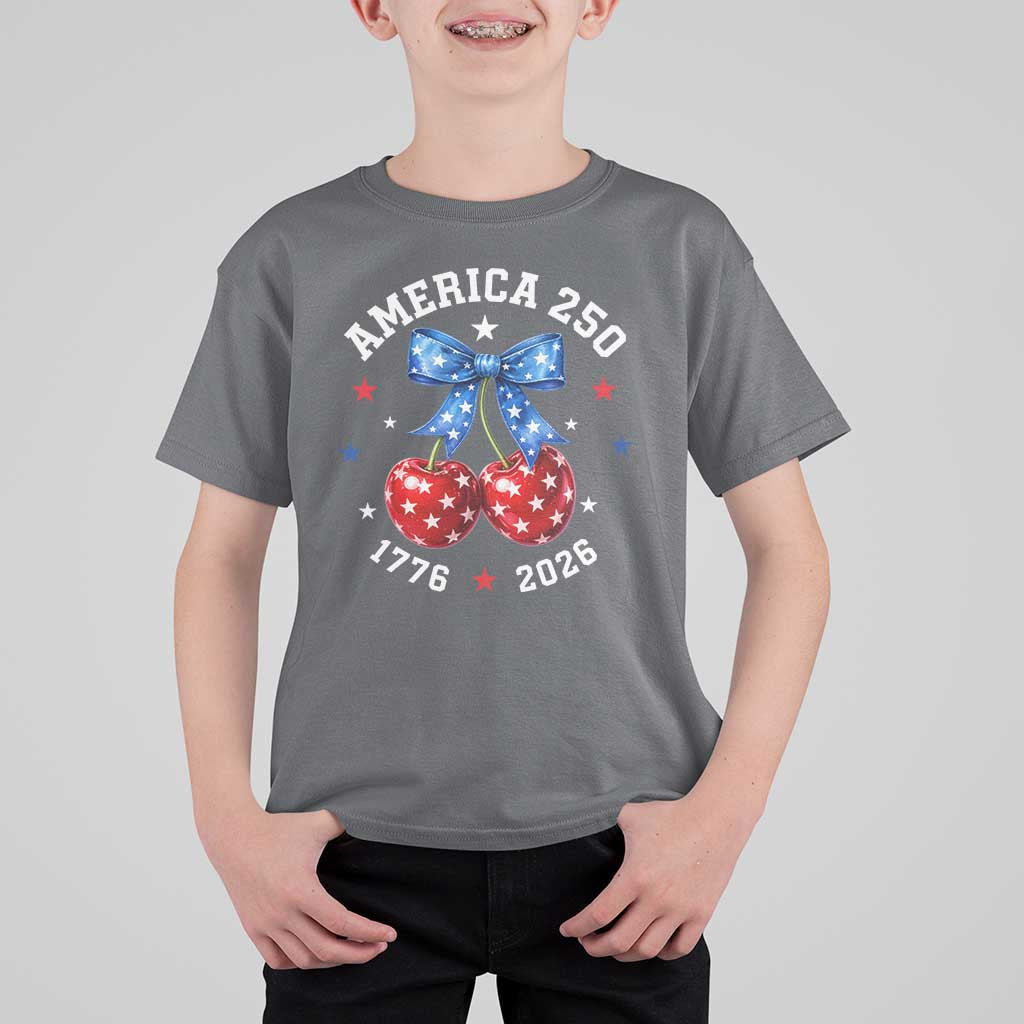 250 Anniversary USA T Shirt For Kid Cherry Coquette Bow 4th Of July 1776 2026 250th Birthday