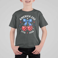 250 Anniversary USA T Shirt For Kid Cherry Coquette Bow 4th Of July 1776 2026 250th Birthday