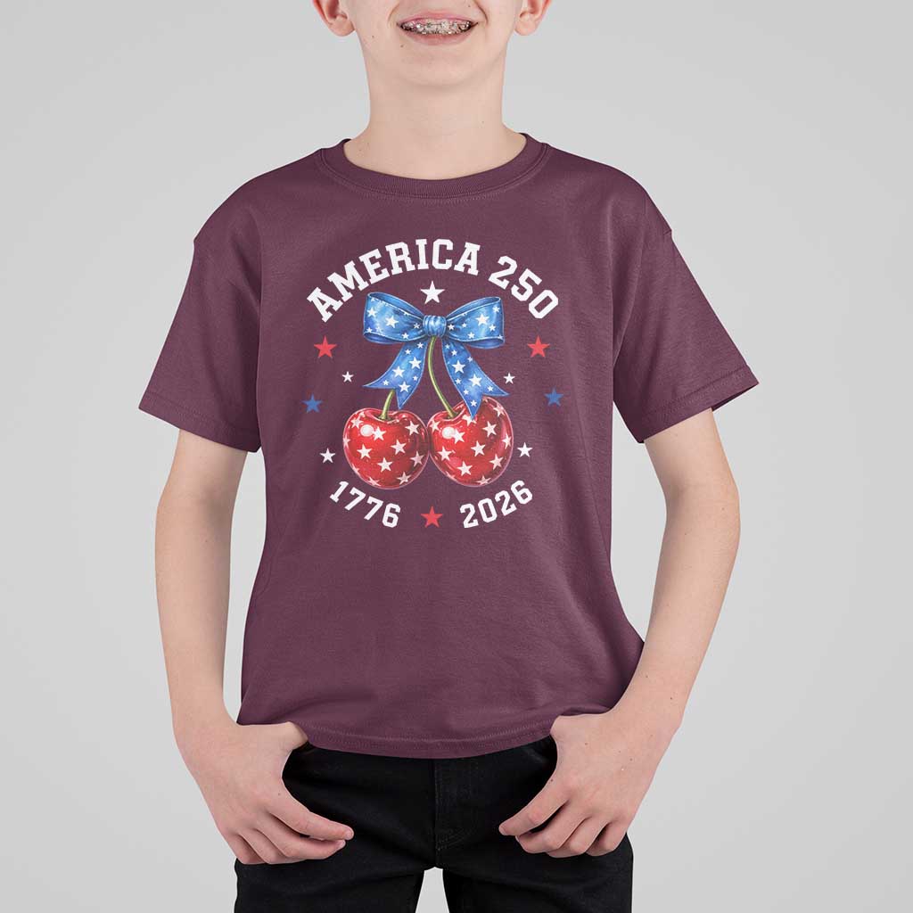 250 Anniversary USA T Shirt For Kid Cherry Coquette Bow 4th Of July 1776 2026 250th Birthday
