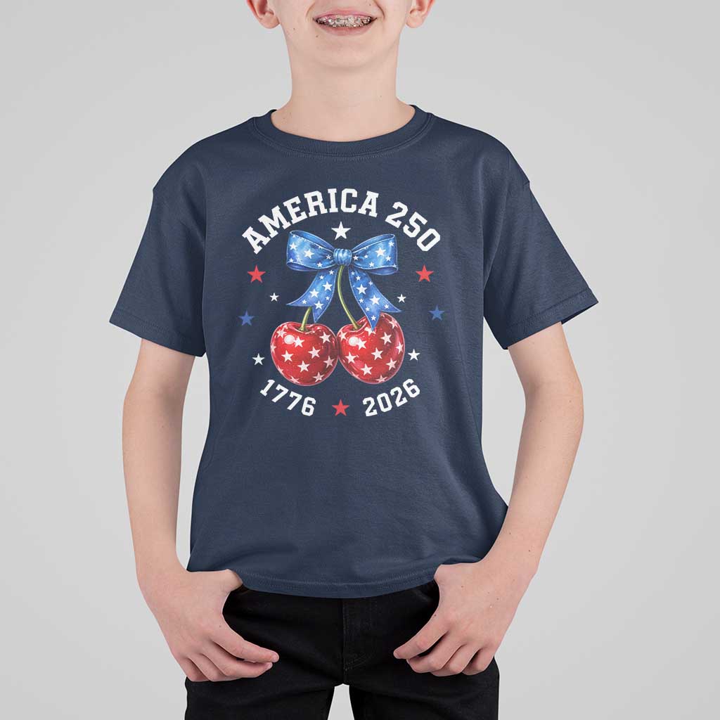 250 Anniversary USA T Shirt For Kid Cherry Coquette Bow 4th Of July 1776 2026 250th Birthday