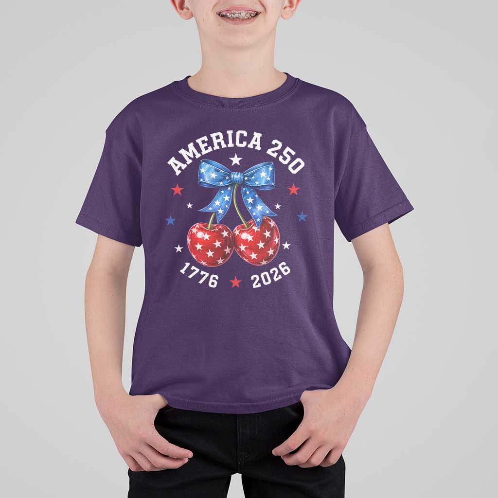 250 Anniversary USA T Shirt For Kid Cherry Coquette Bow 4th Of July 1776 2026 250th Birthday