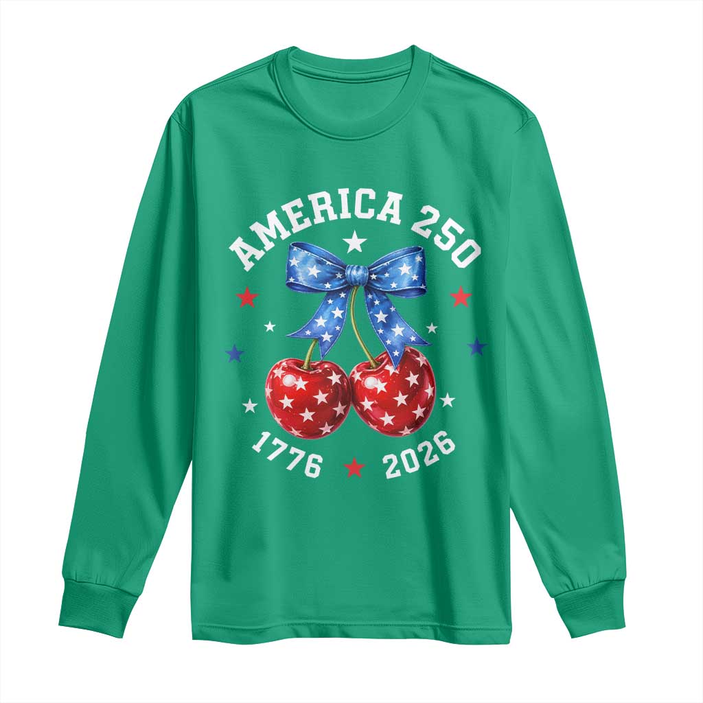 250 Anniversary USA Long Sleeve Shirt Cherry Coquette Bow 4th Of July 1776 2026 250th Birthday