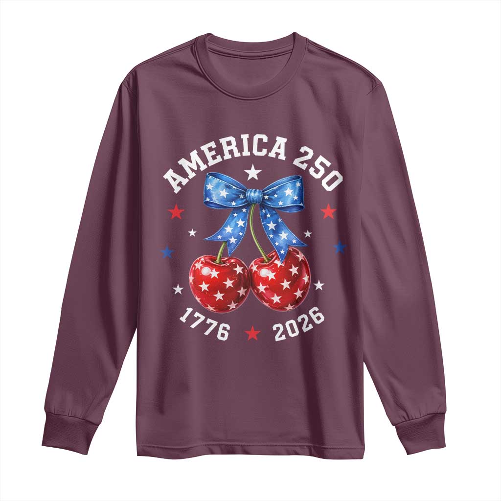 250 Anniversary USA Long Sleeve Shirt Cherry Coquette Bow 4th Of July 1776 2026 250th Birthday