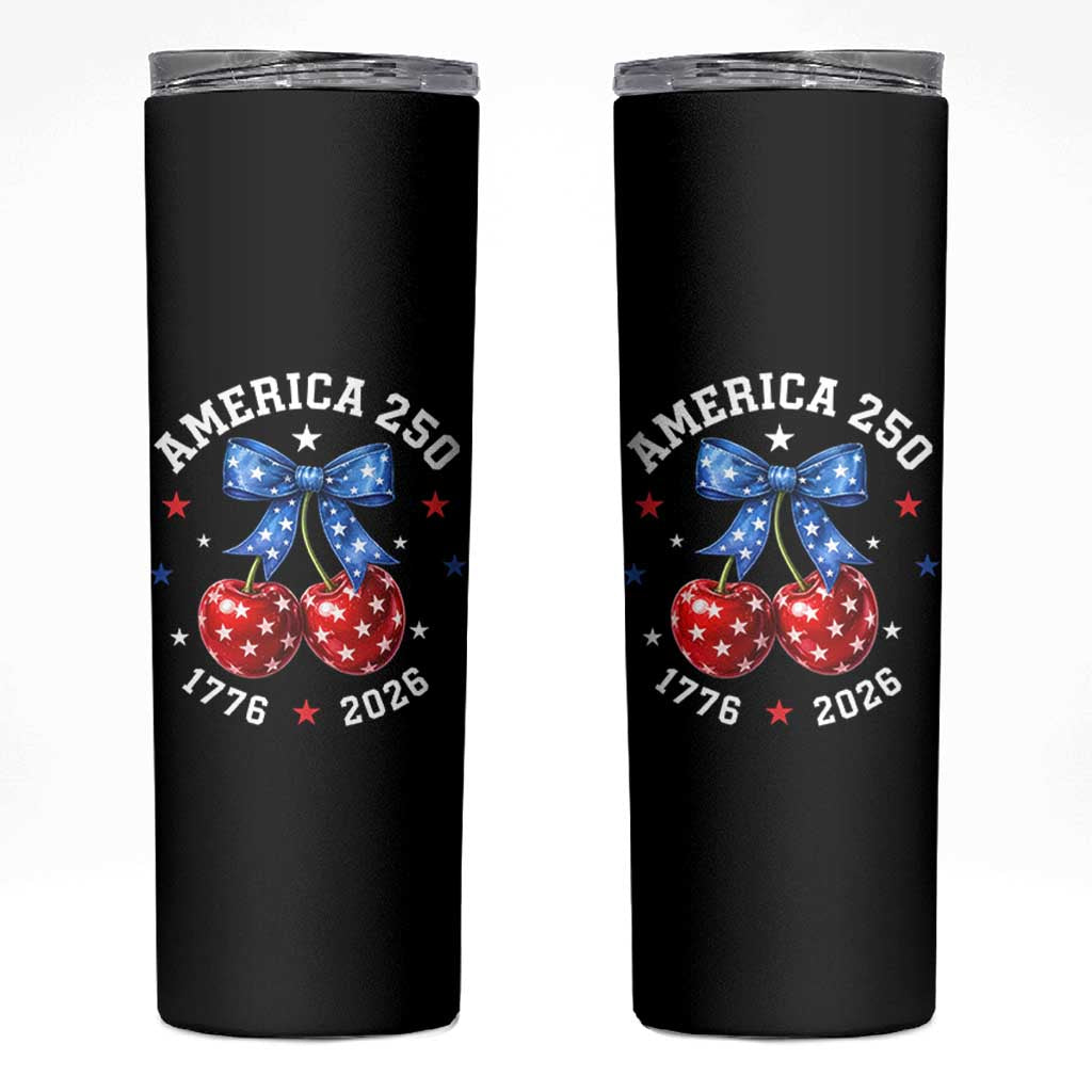 250 Anniversary USA Skinny Tumbler Cherry Coquette Bow 4th Of July 1776 2026 250th Birthday