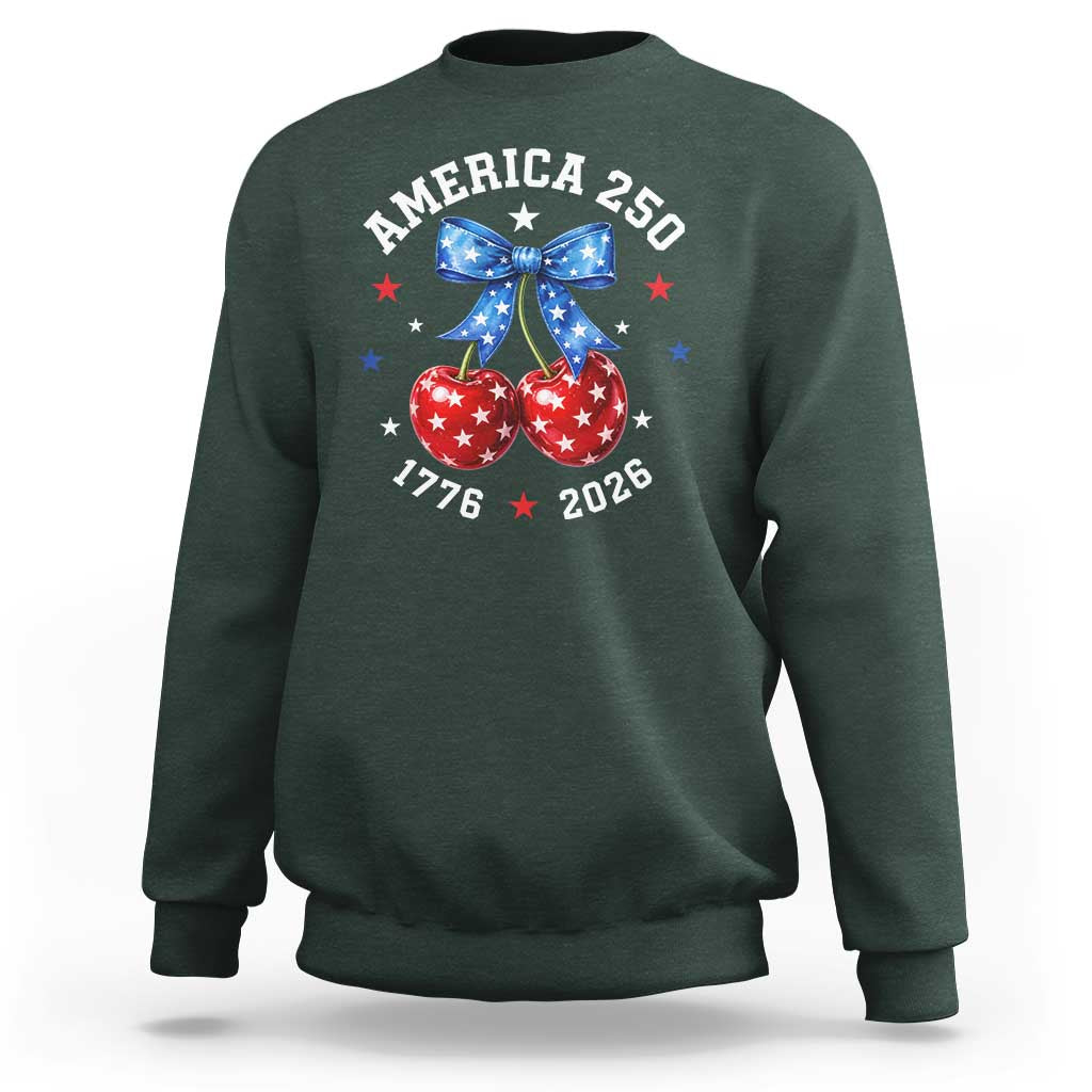 250 Anniversary USA Sweatshirt Cherry Coquette Bow 4th Of July 1776 2026 250th Birthday
