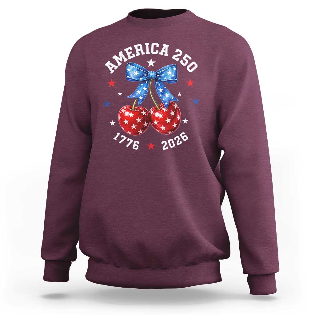 250 Anniversary USA Sweatshirt Cherry Coquette Bow 4th Of July 1776 2026 250th Birthday