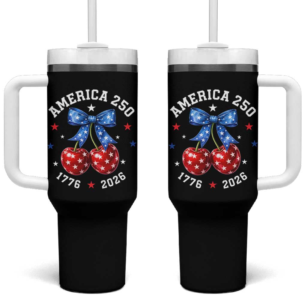 250 Anniversary USA Tumbler With Handle Cherry Coquette Bow 4th Of July 1776 2026 250th Birthday