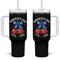 250 Anniversary USA Tumbler With Handle Cherry Coquette Bow 4th Of July 1776 2026 250th Birthday