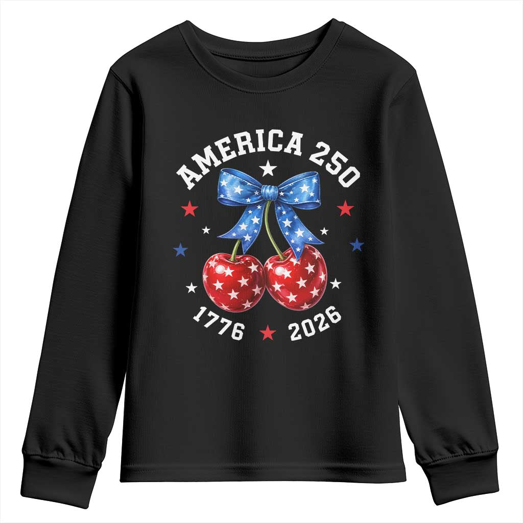250 Anniversary USA Youth Sweatshirt Cherry Coquette Bow 4th Of July 1776 2026 250th Birthday