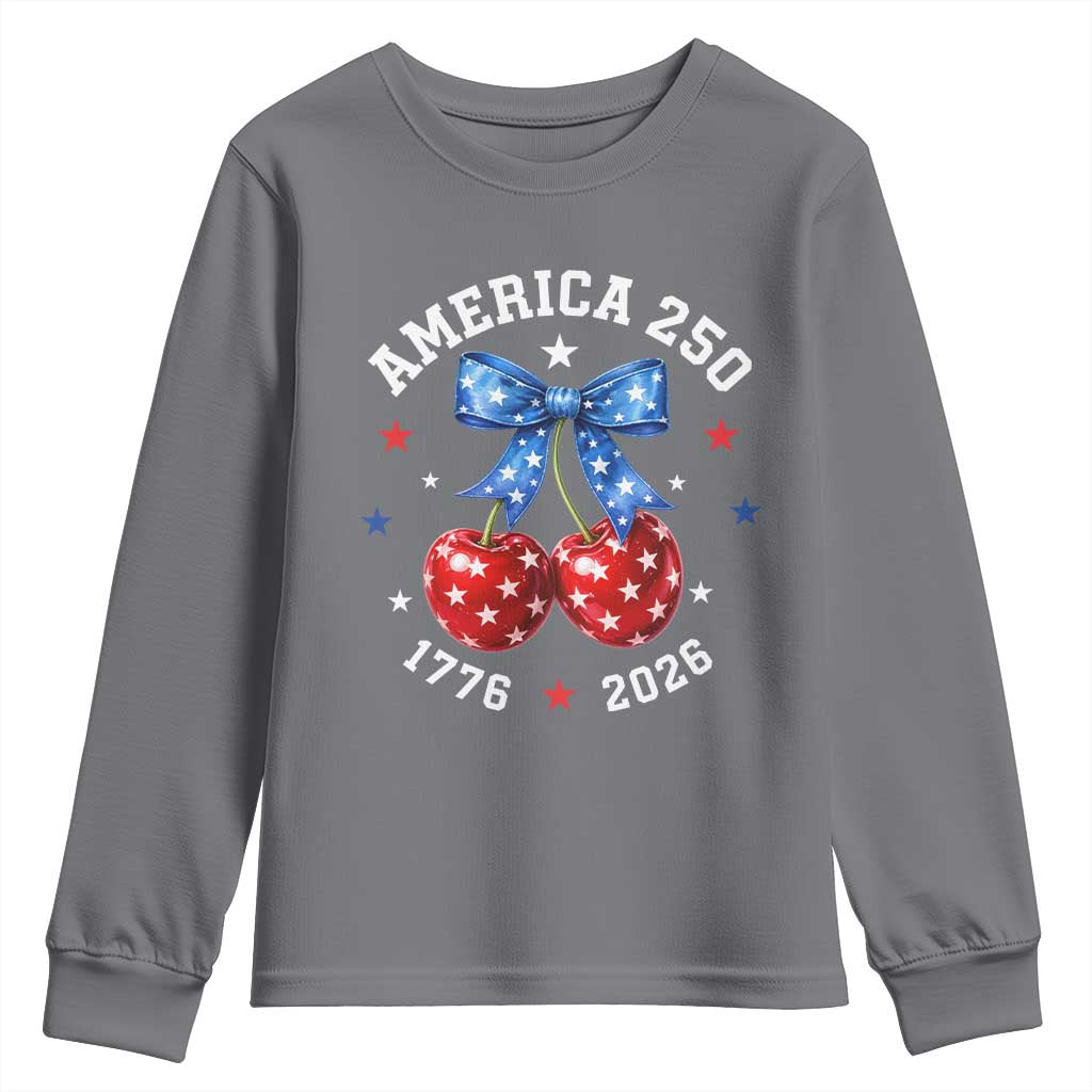 250 Anniversary USA Youth Sweatshirt Cherry Coquette Bow 4th Of July 1776 2026 250th Birthday