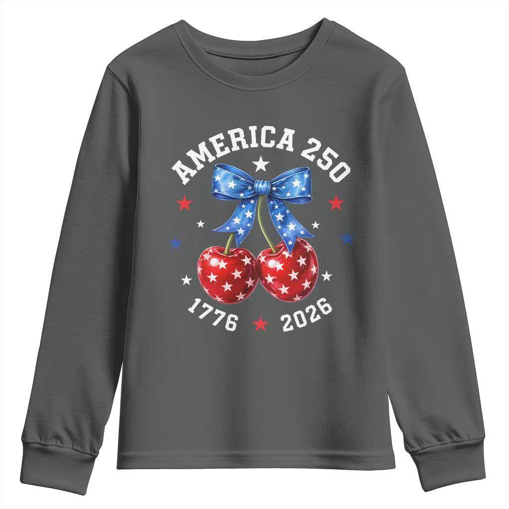 250 Anniversary USA Youth Sweatshirt Cherry Coquette Bow 4th Of July 1776 2026 250th Birthday